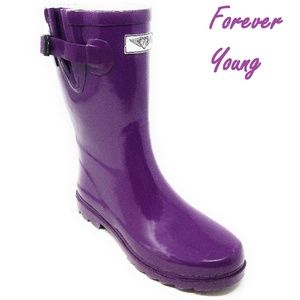 Women's Mid Calf Rubber Rain Boots, #1602, Purple